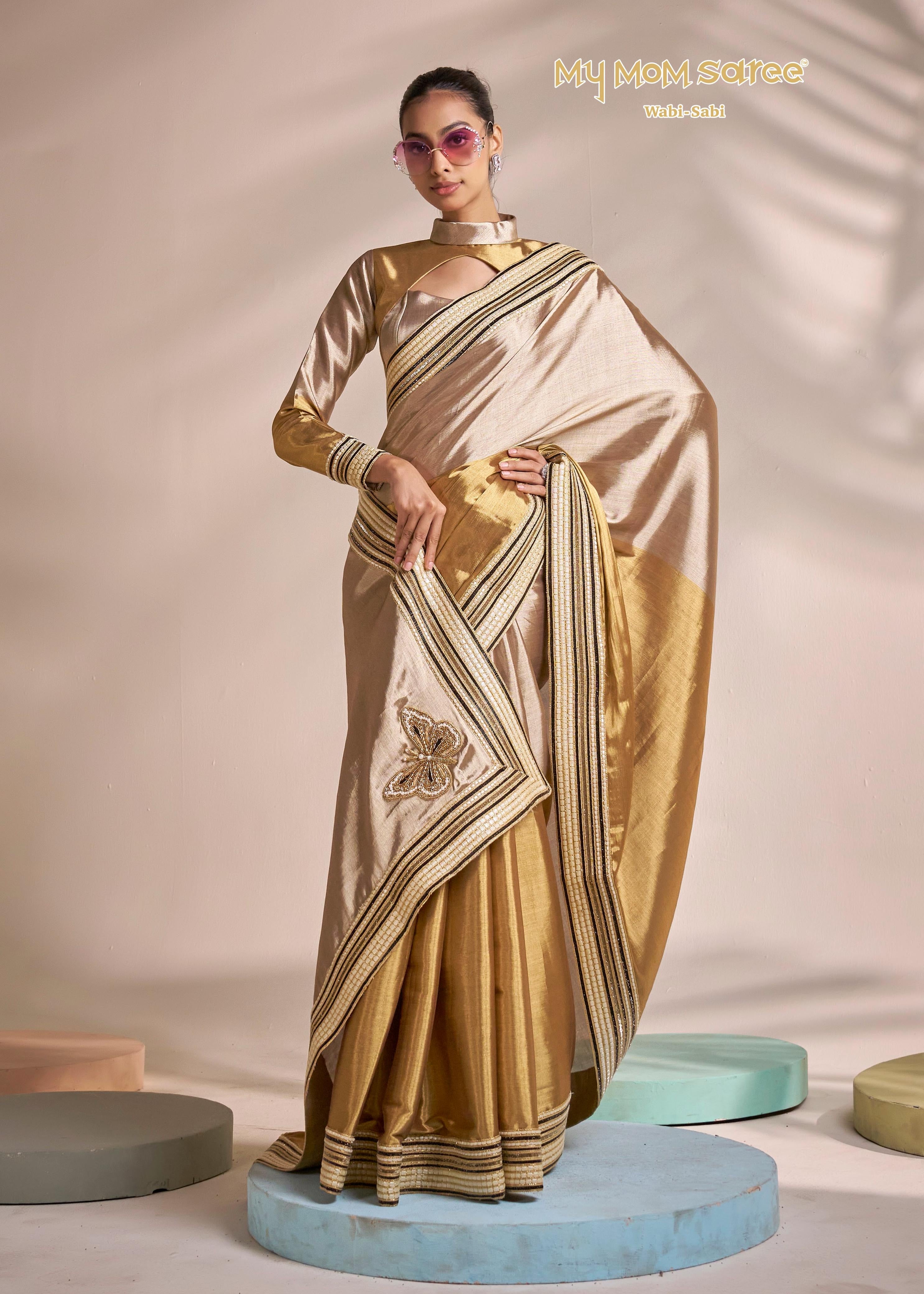 Golden Butterfly Saree