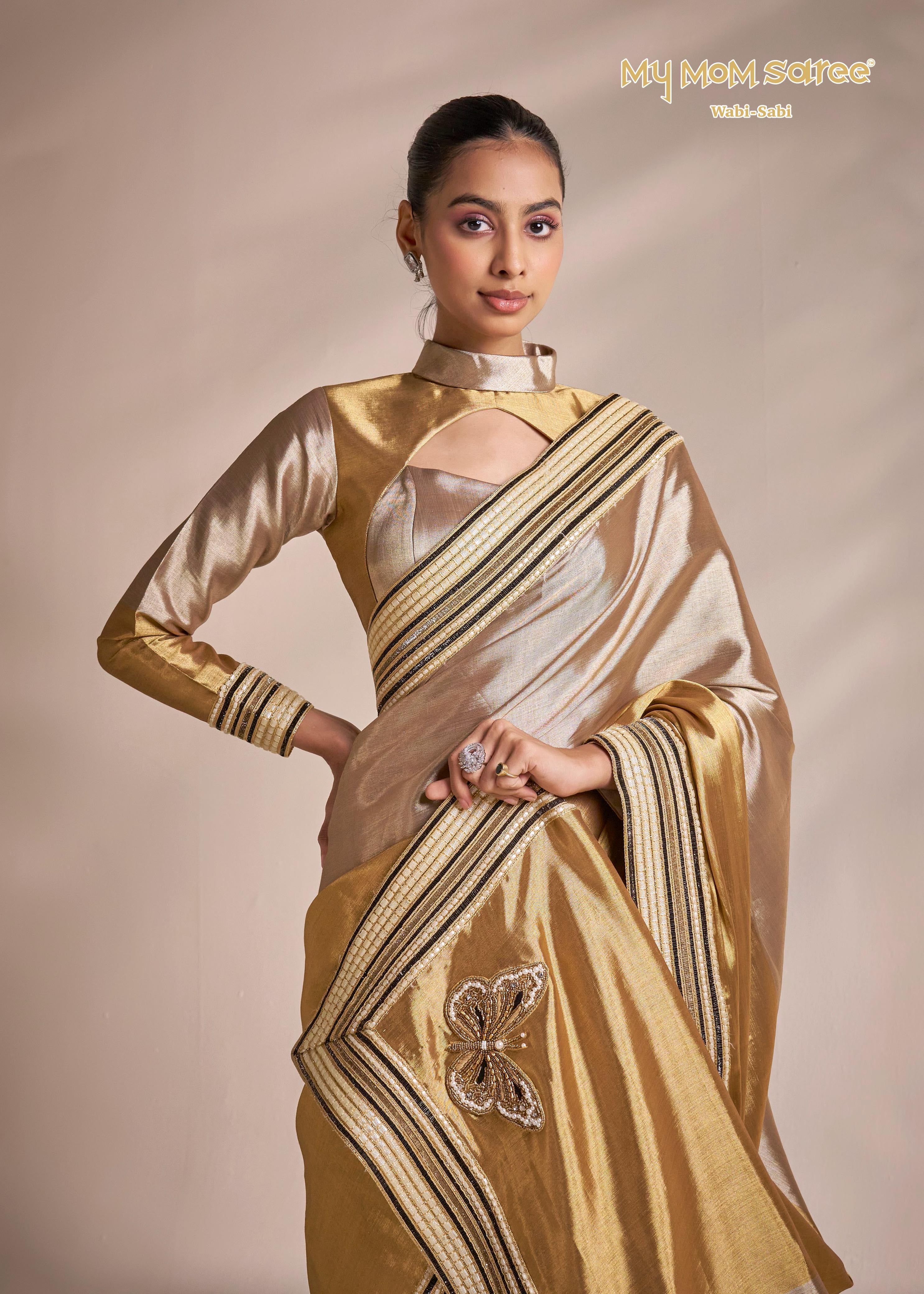 Golden Butterfly Saree